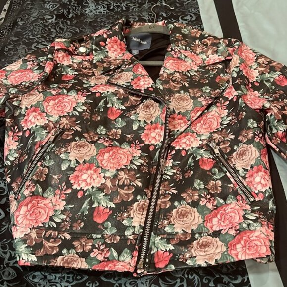 Modcloth Floral Leather Jacket - Black and Pink, size large, very nice - Picture 2 of 8